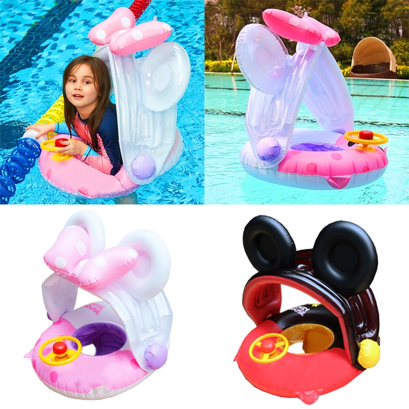 Cartoon Cute Baby Swimming RingSunshade Pool Float Inflatable Swimming Circle Baby Seat Swimming Pool Toys